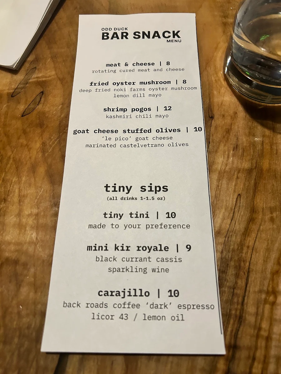 Menu, odd duck | wine & provisions