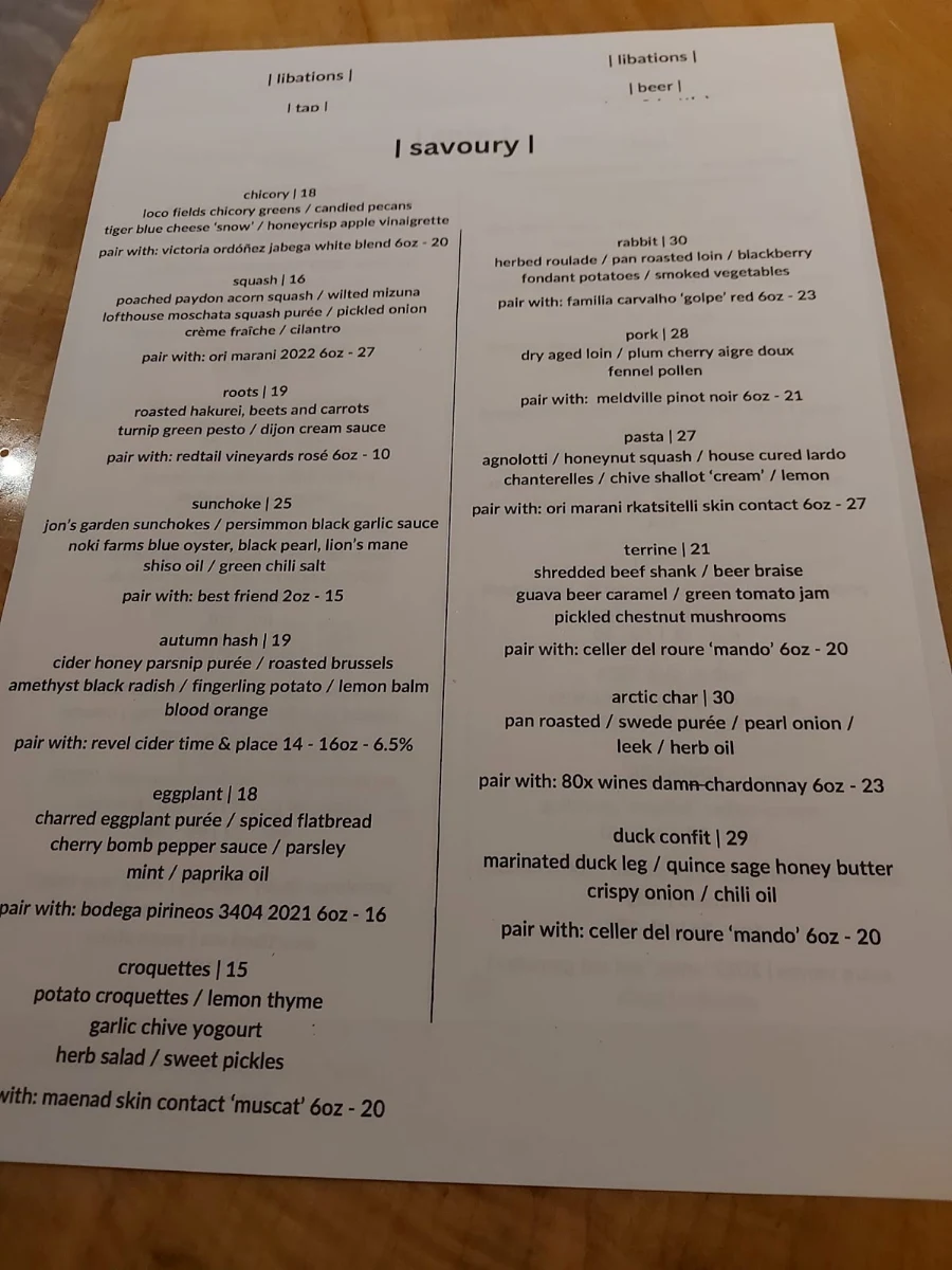 Menu, odd duck | wine & provisions