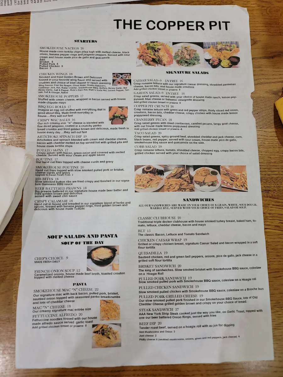 Menu, The Copper Pit