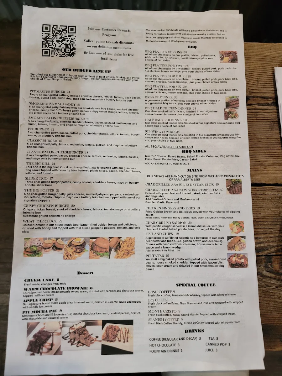 Menu, The Copper Pit