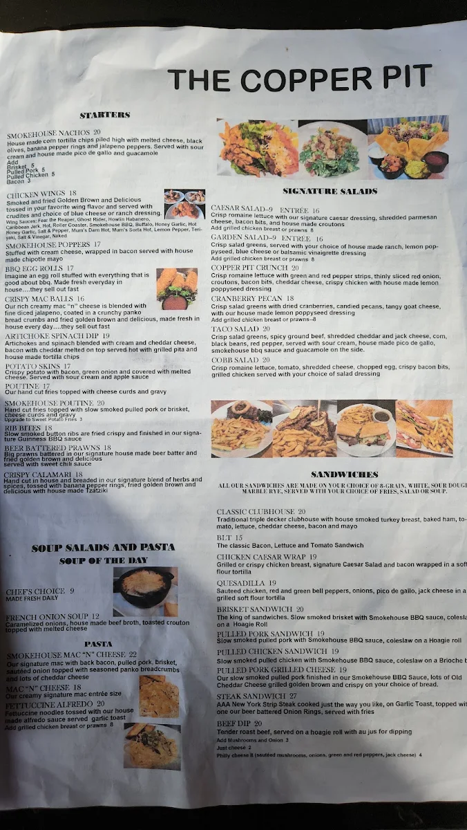Menu, The Copper Pit