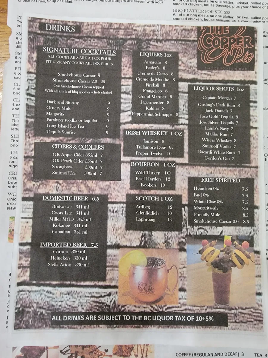 Menu, The Copper Pit