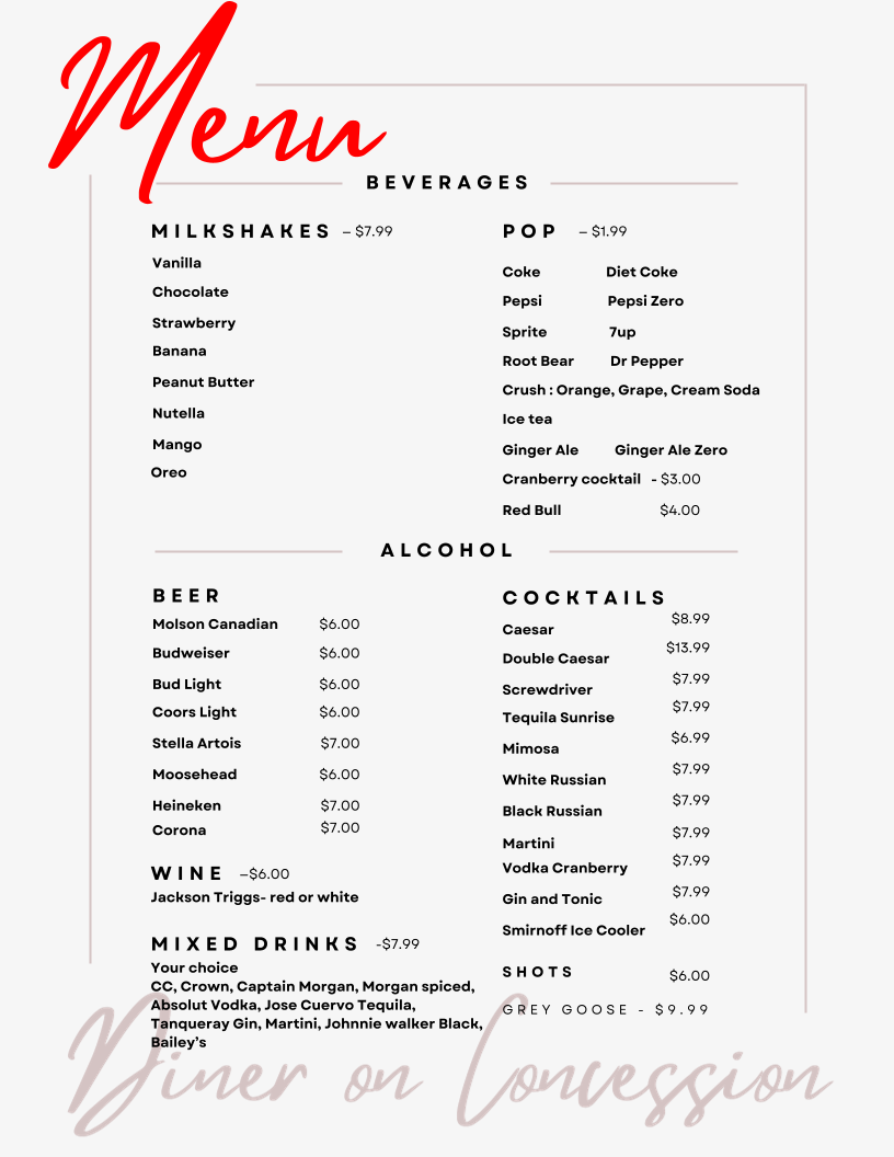 Menu, Diner on Concession