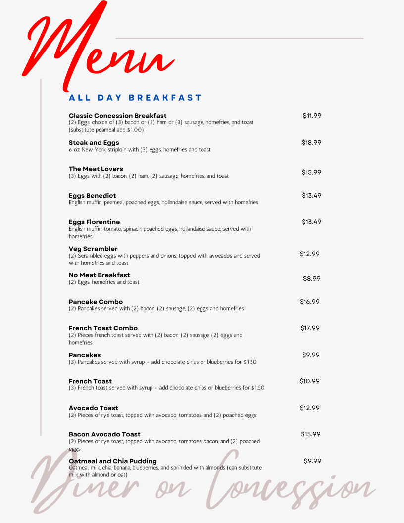 Menu, Diner on Concession