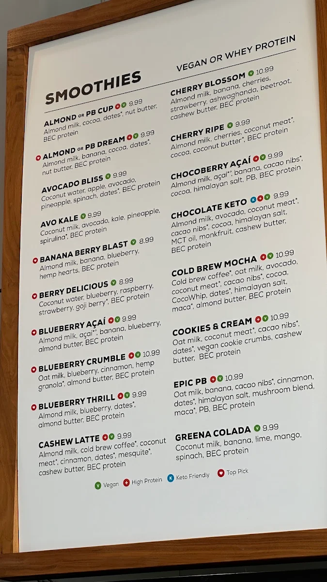 Menu, Body Energy Club: Vancouver @ West 4th & Yew