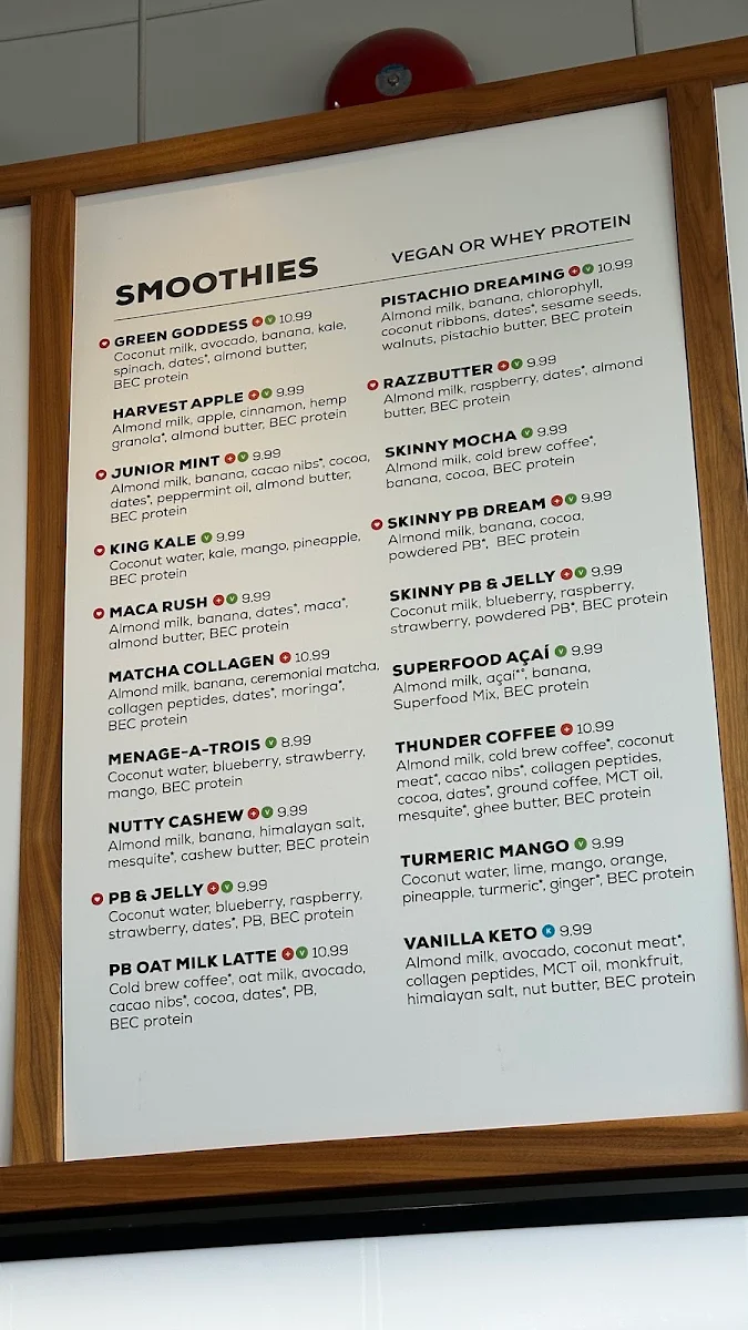 Menu, Body Energy Club: Vancouver @ West 4th & Yew