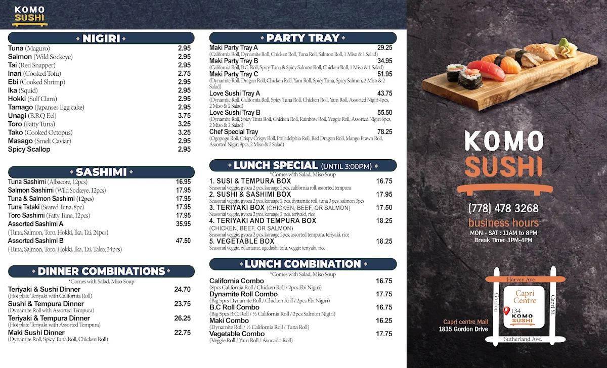 Menu, Komo Sushi