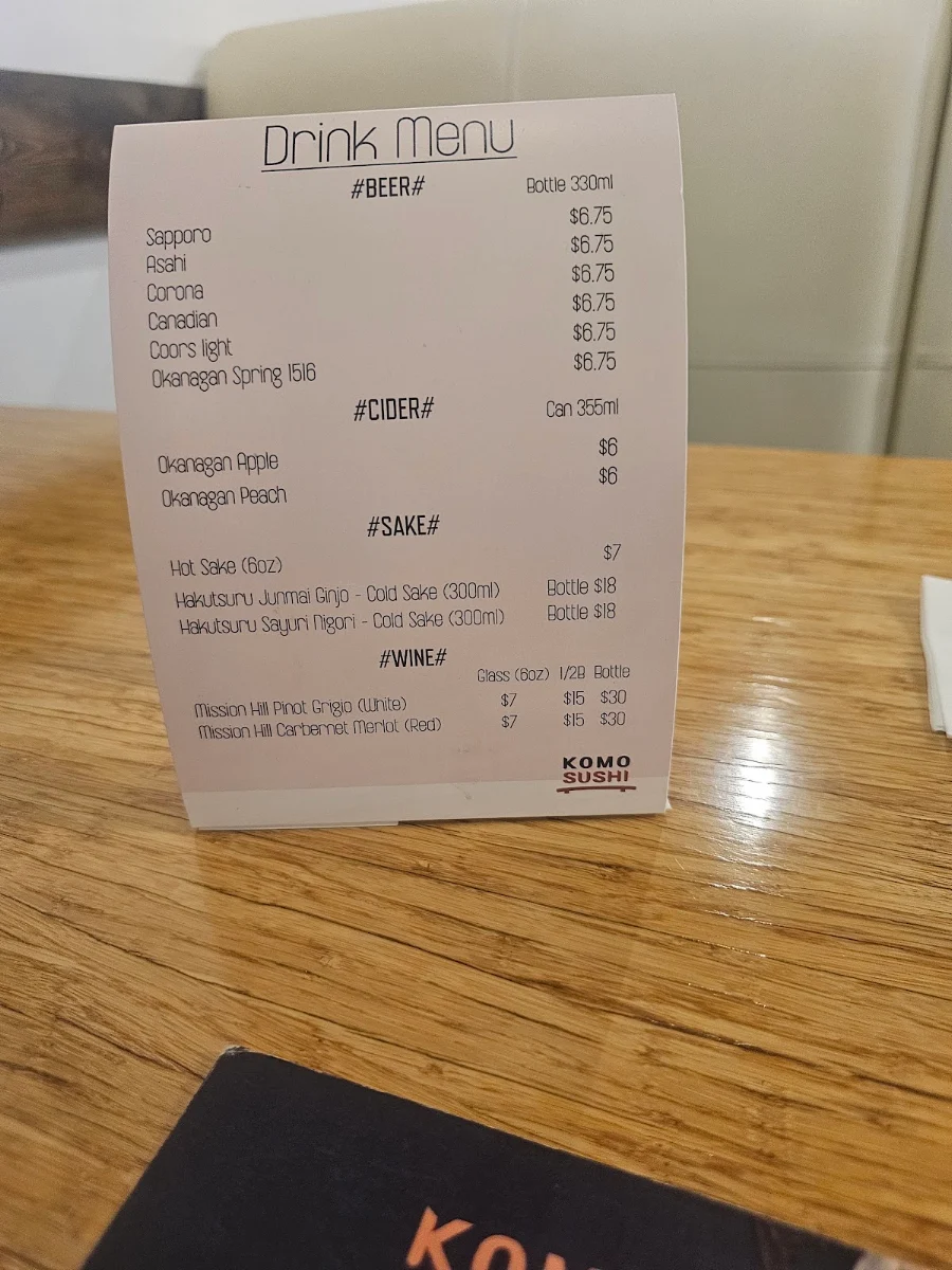 Menu, Komo Sushi