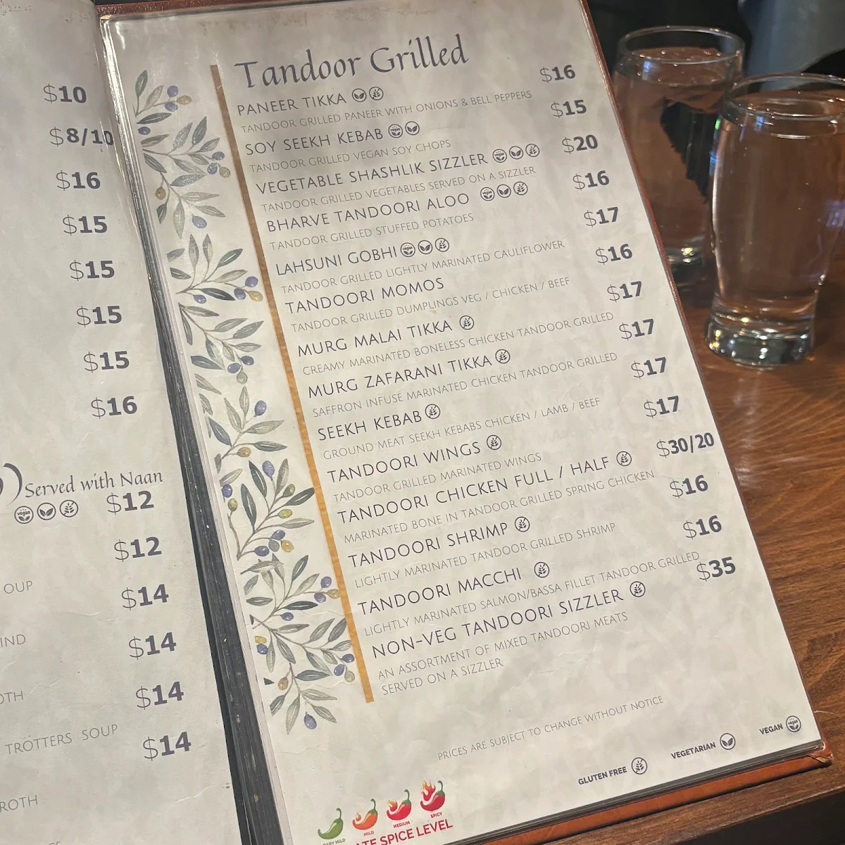 Menu, Restaurant Kashmere