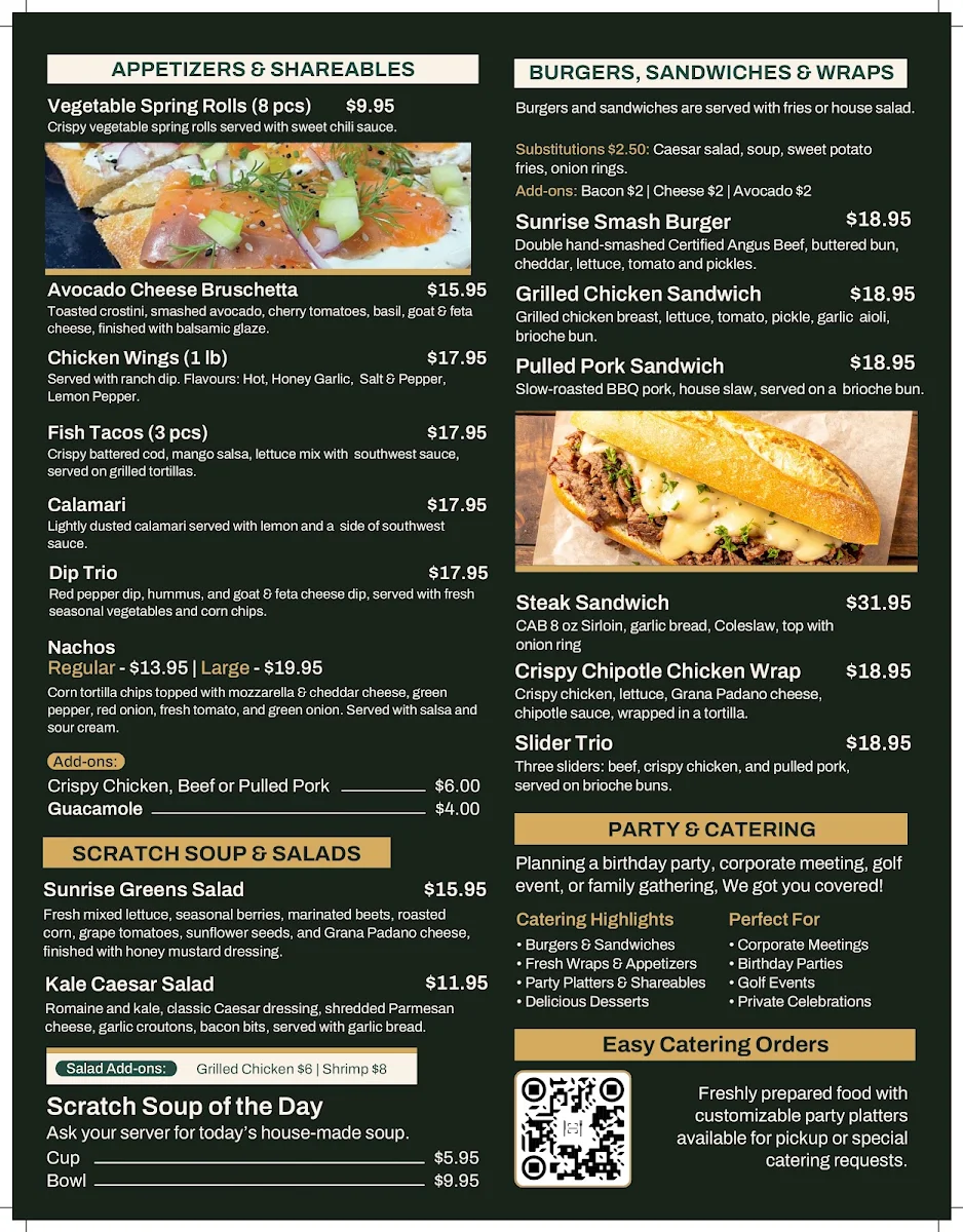Menu, Sunrise Greens Golf Club Restaurant