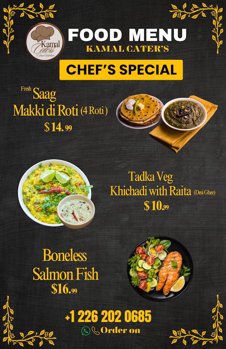 Menu, kamal caterer’s