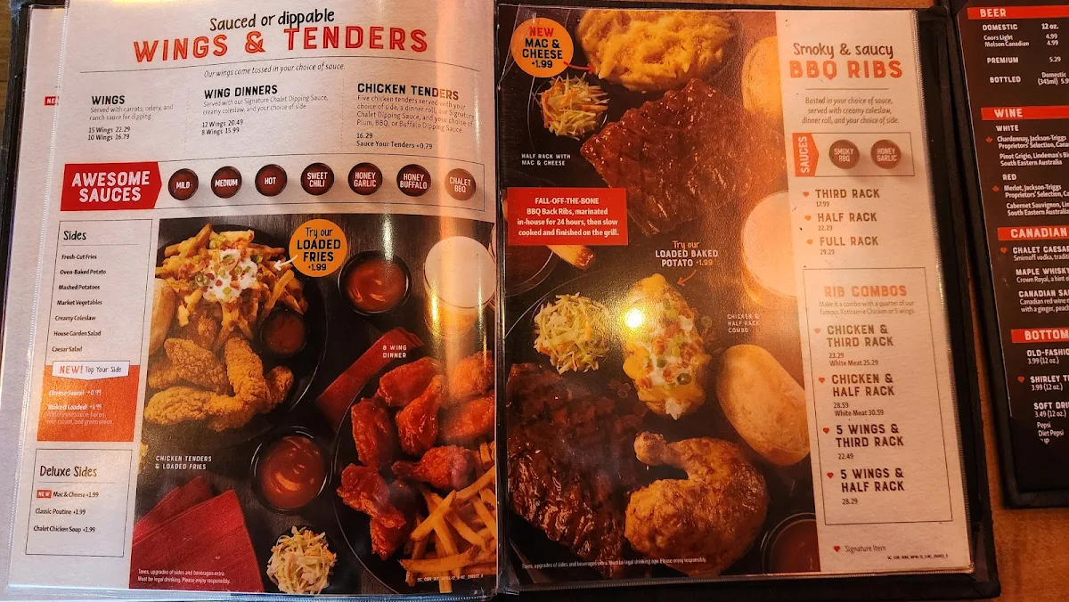 Menu, Swiss Chalet