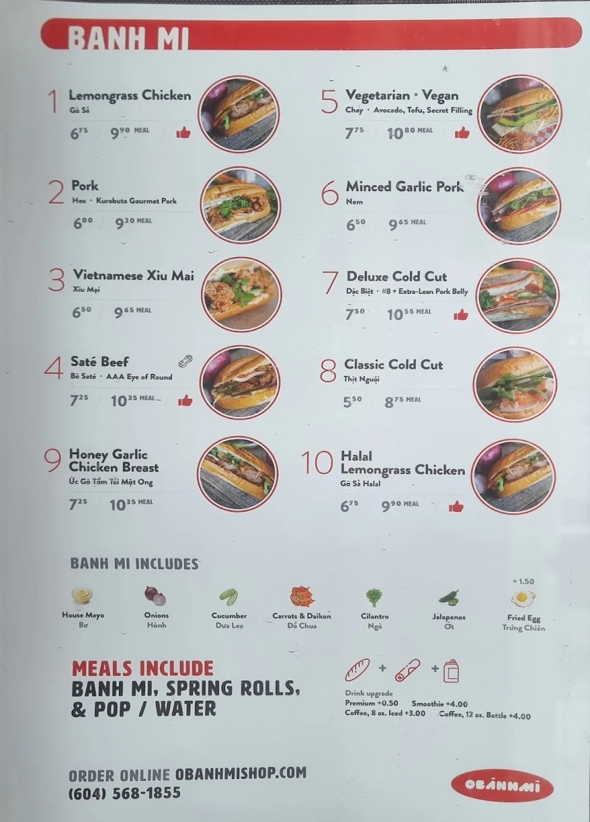 Menu, Van Banh Mi & Yogurt