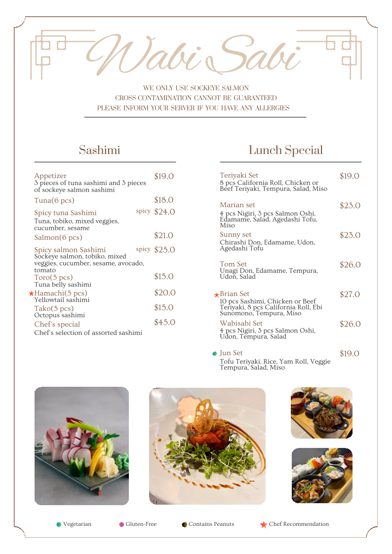 Menu, Wabi Sabi Sushi