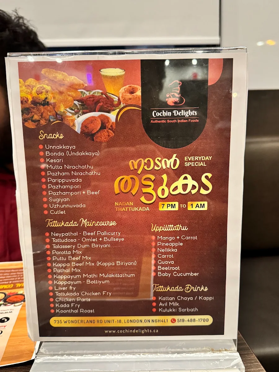 Menu, Cochin Delights