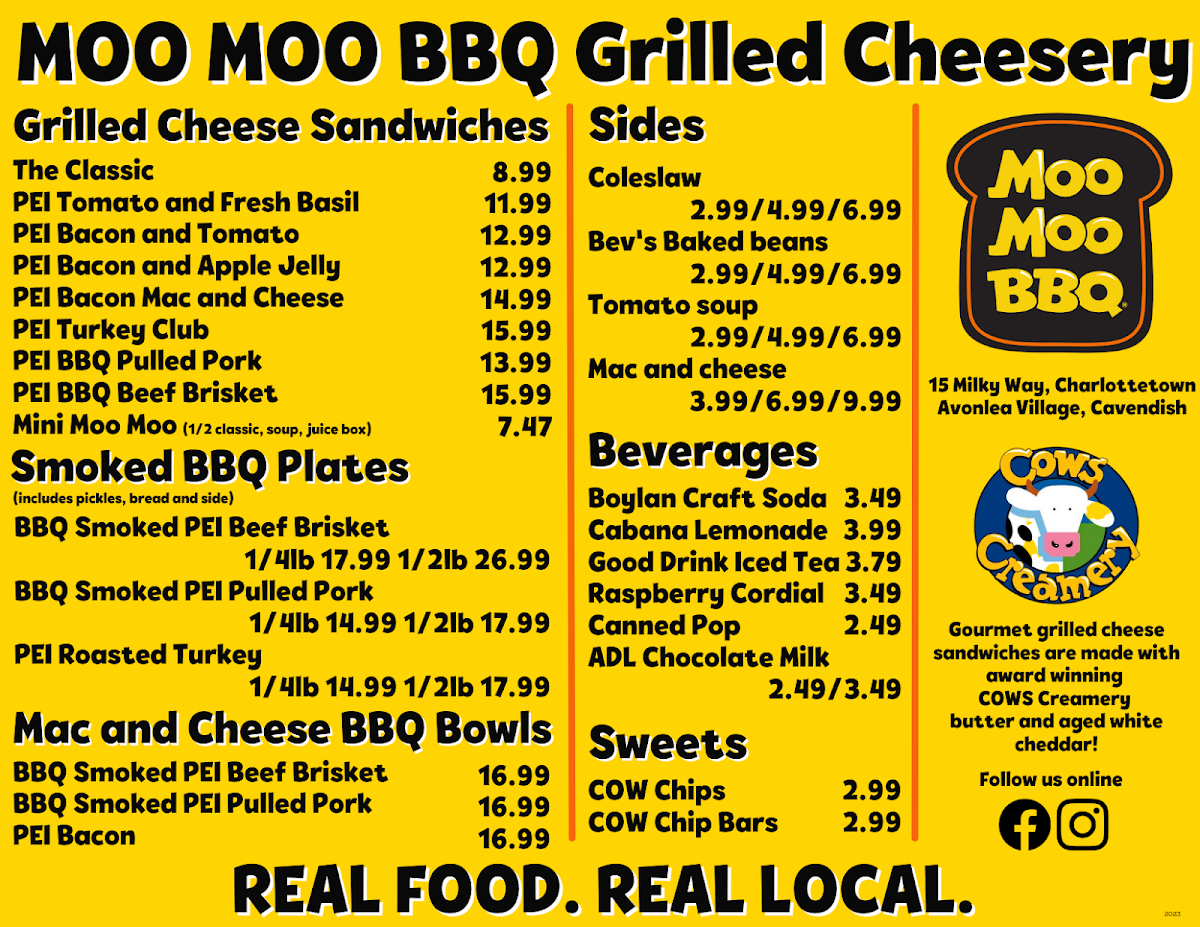 Menu, Moo Moo BBQ - Avonlea Village
