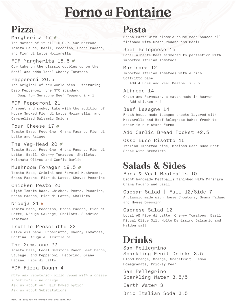 Menu, Forno di Fontaine