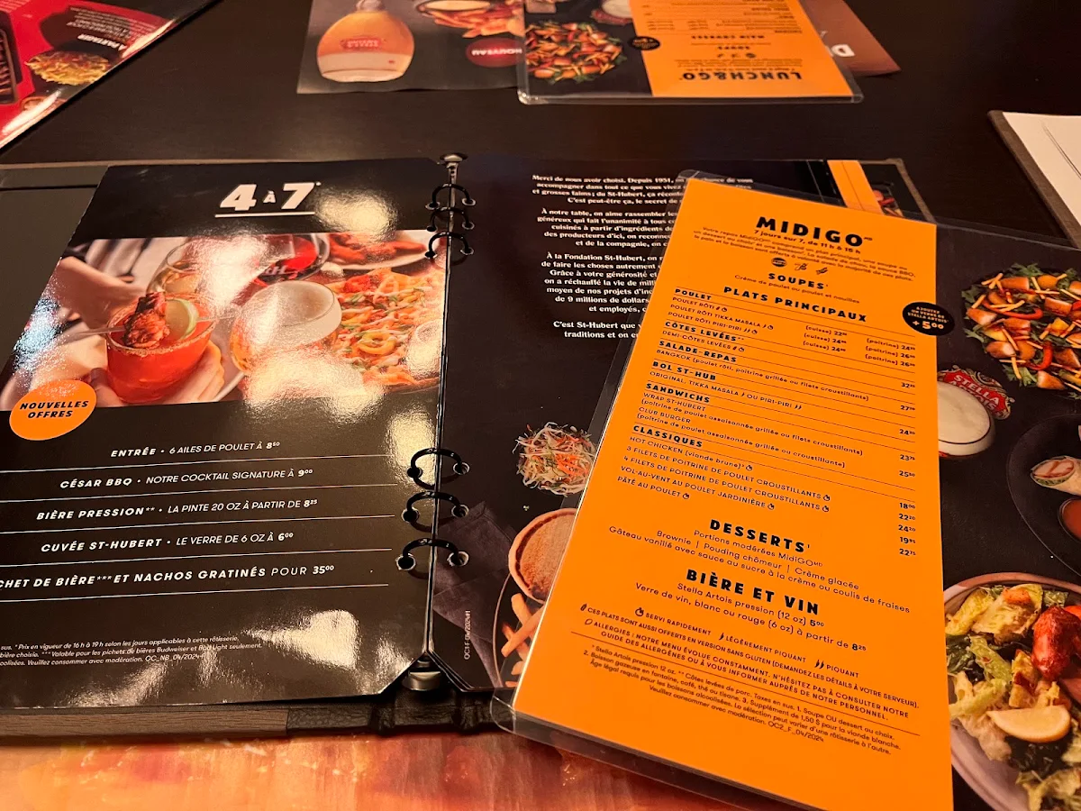 Menu, Rôtisserie St-Hubert