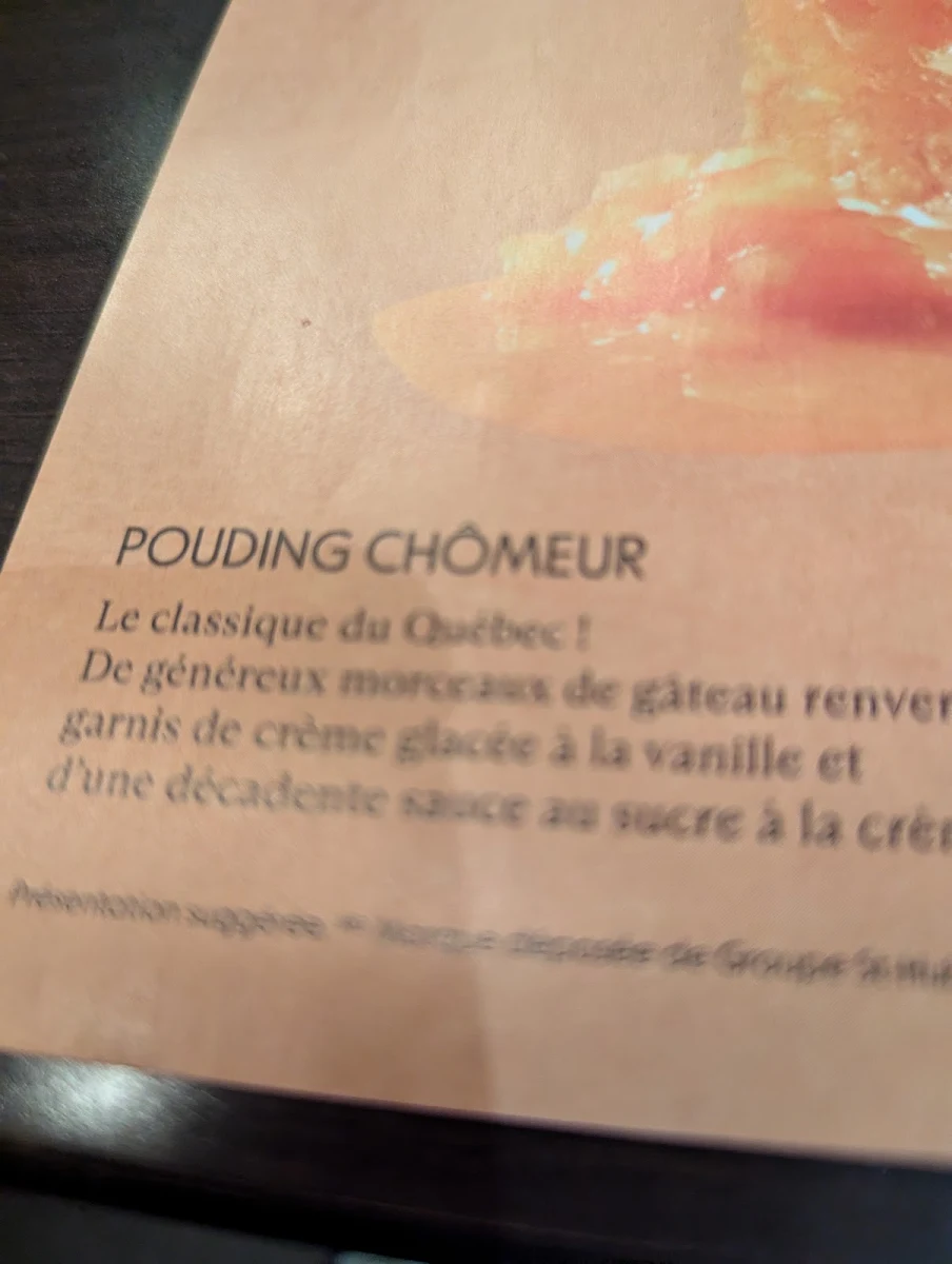 Menu, Rôtisserie St-Hubert