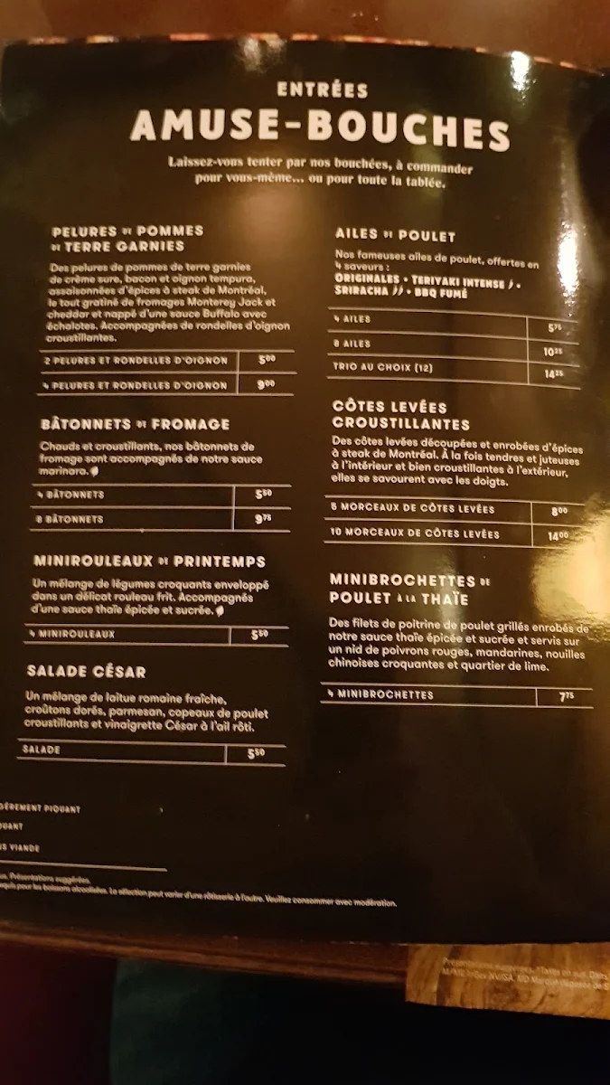 Menu, Rôtisserie St-Hubert