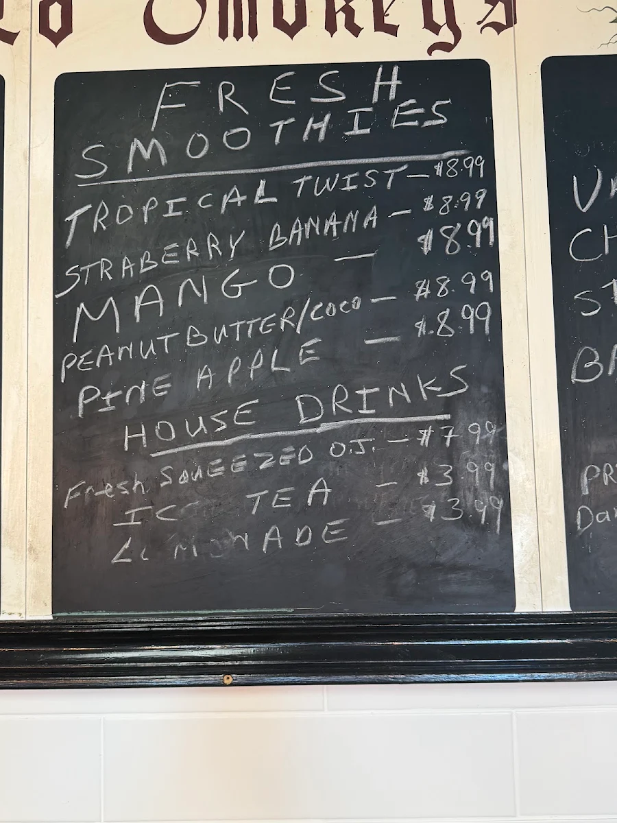 Menu, Smokey's Restaurant