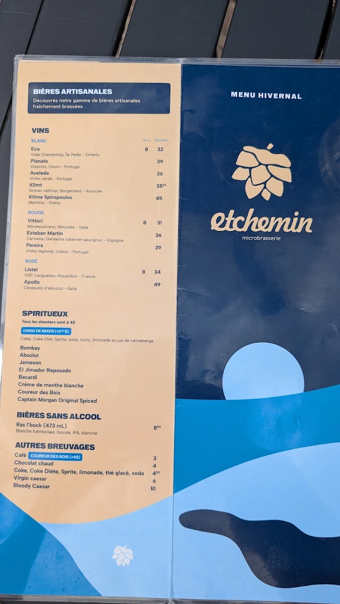 Menu, Restaurant Microbrasserie Etchemin