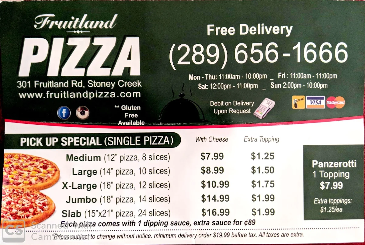 Menu, Fruitland Pizza & Grill