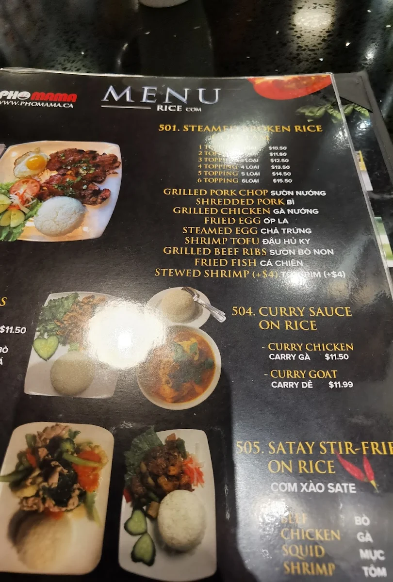 Menu, Pho Mama Oakville