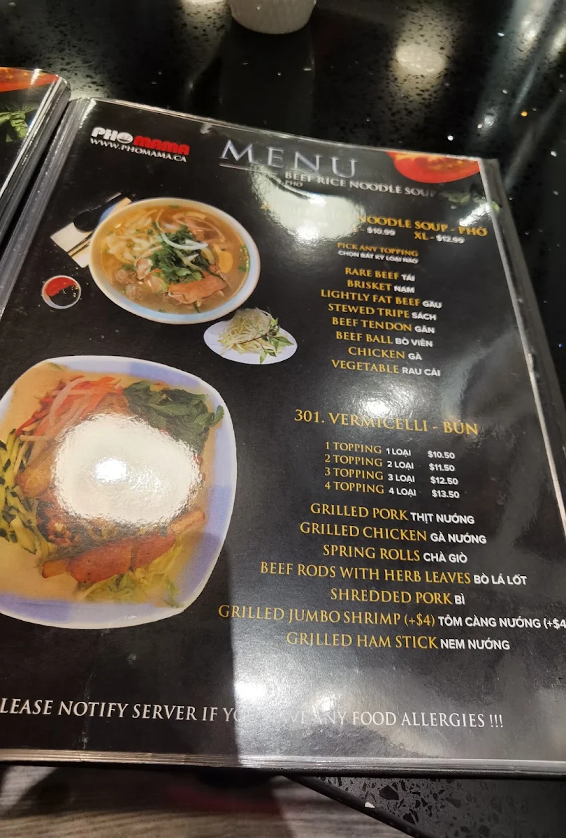 Menu, Pho Mama Oakville