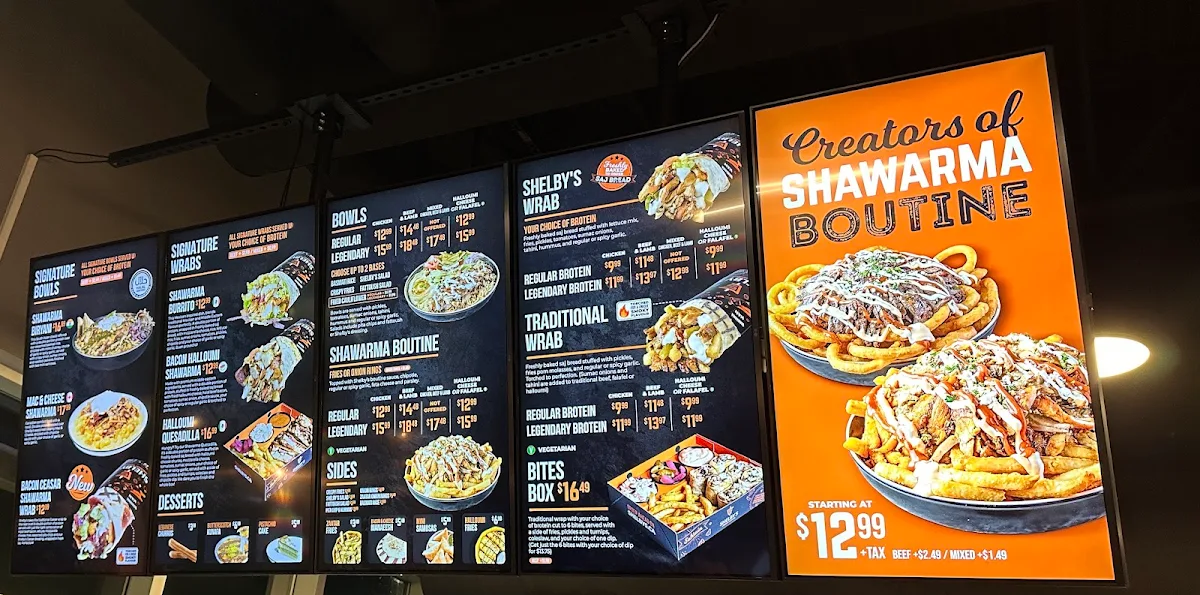 Menu, Shelby's Legendary Shawarma