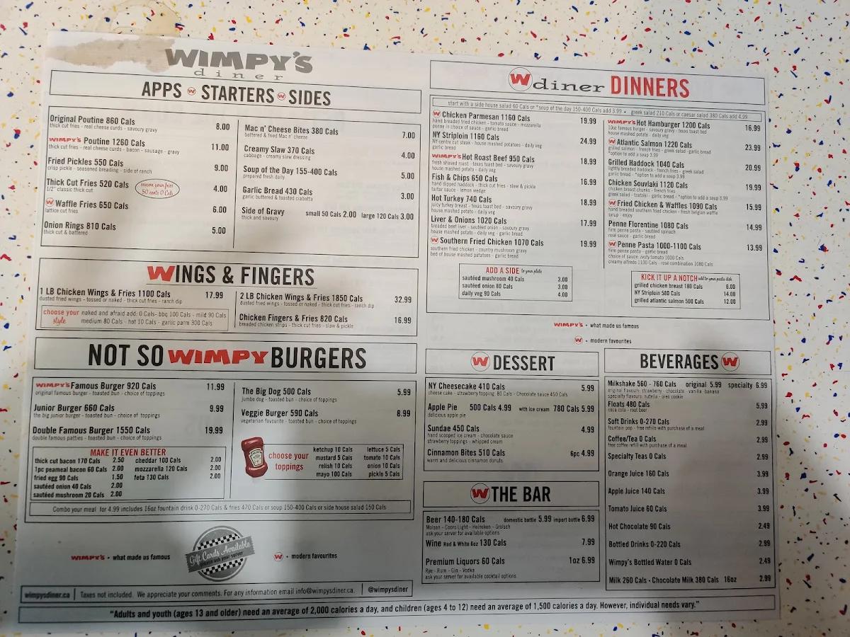 Menu, Wimpy's Diner