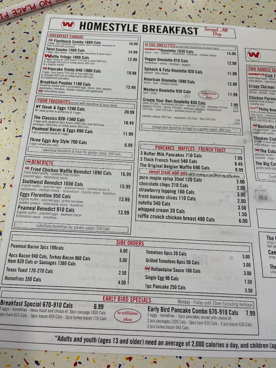 Menu, Wimpy's Diner