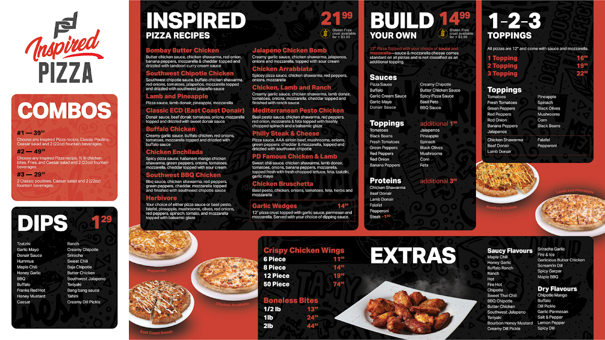 Menu, Prairie Donair Medicine Hat & PD Inspired Pizza