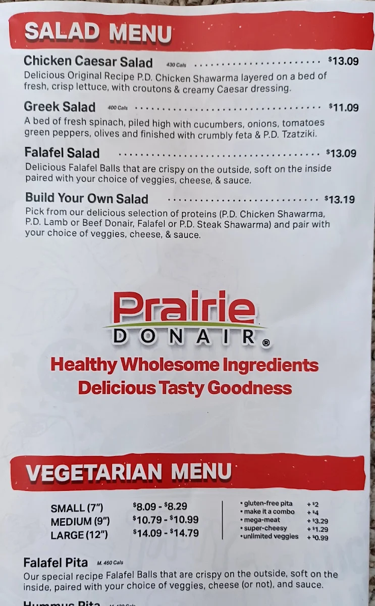 Menu, Prairie Donair Medicine Hat & PD Inspired Pizza