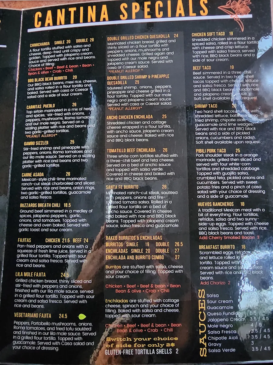 Menu, Amigos Cantina