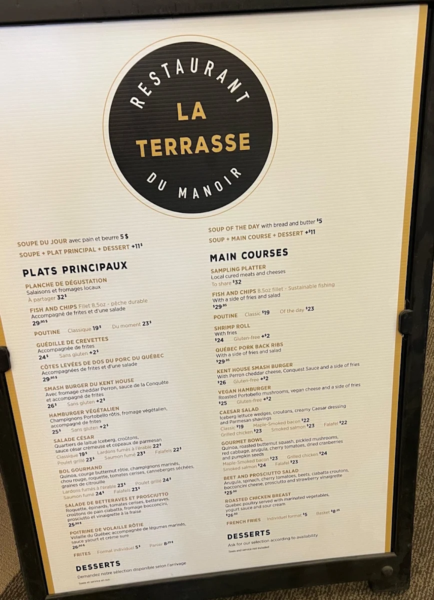 Menu, Restaurant-Terrasse Du Manoir