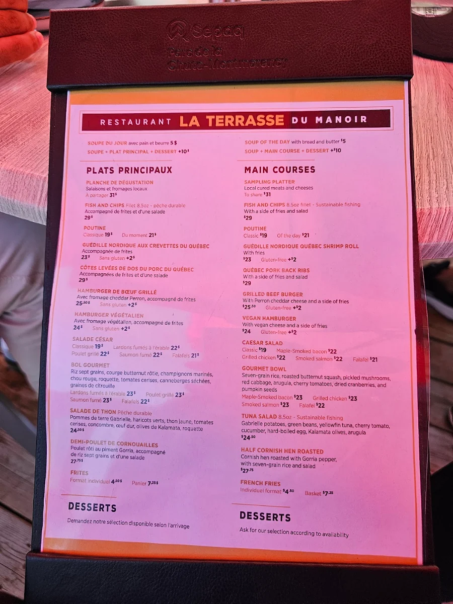 Menu, Restaurant-Terrasse Du Manoir