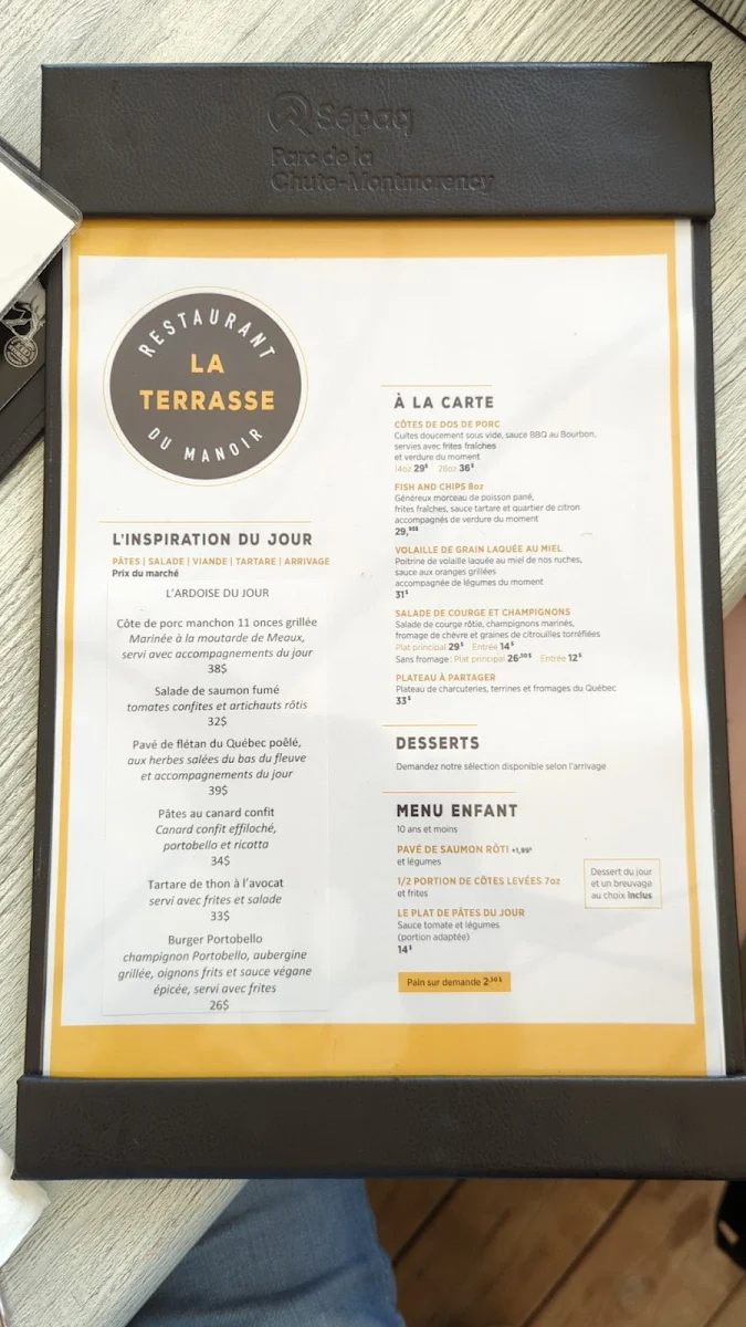 Menu, Restaurant-Terrasse Du Manoir