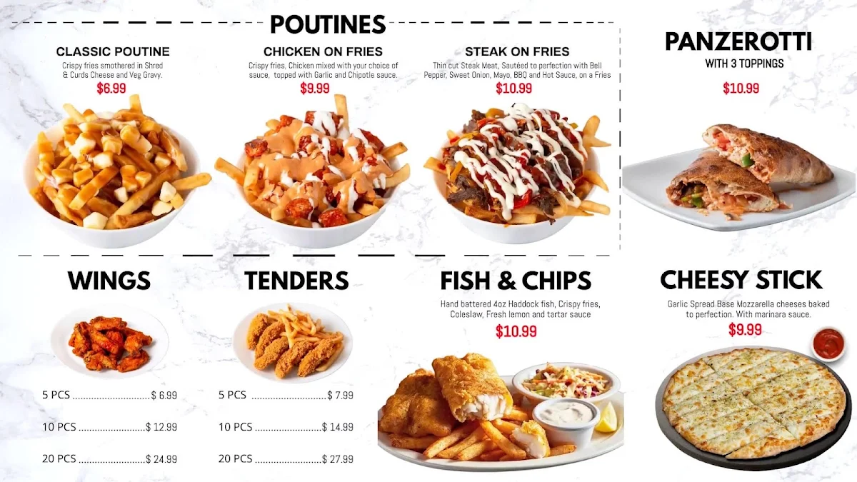 Menu, Guelph Pizza Wings Burgers