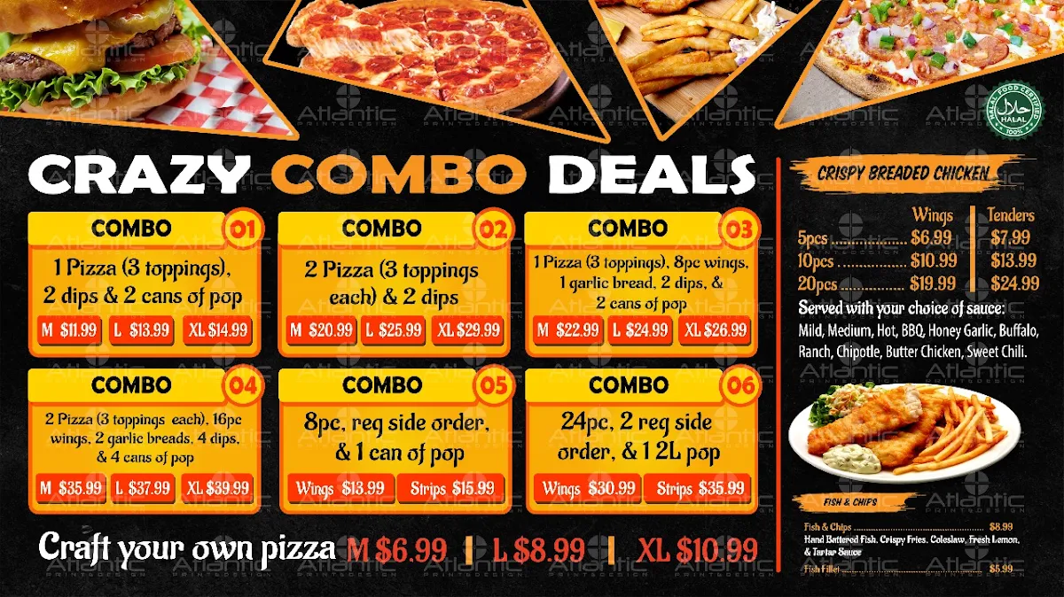 Menu, Guelph Pizza Wings Burgers