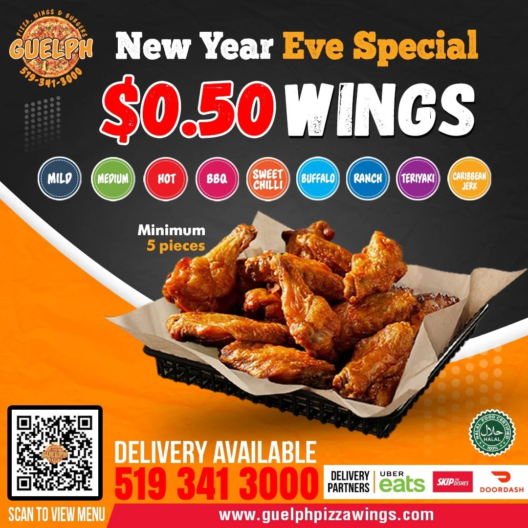 Menu, Guelph Pizza Wings Burgers