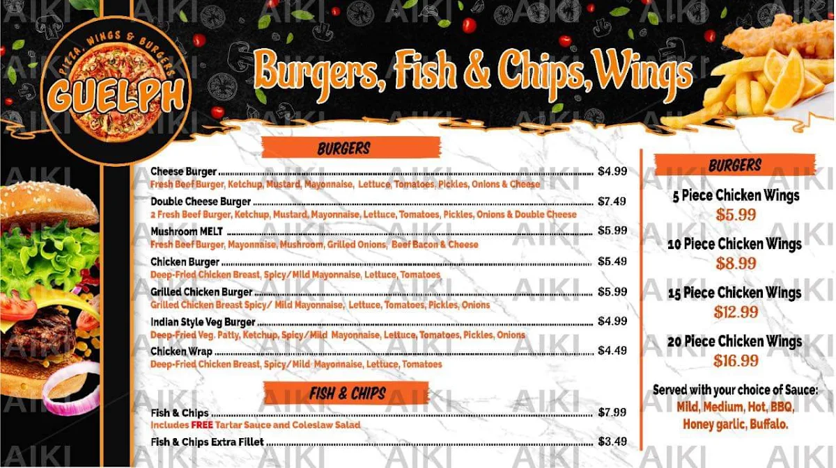 Menu, Guelph Pizza Wings Burgers