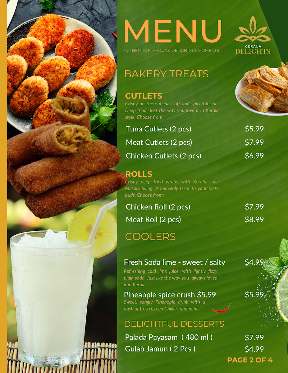 Menu, Kerala Delights Surrey