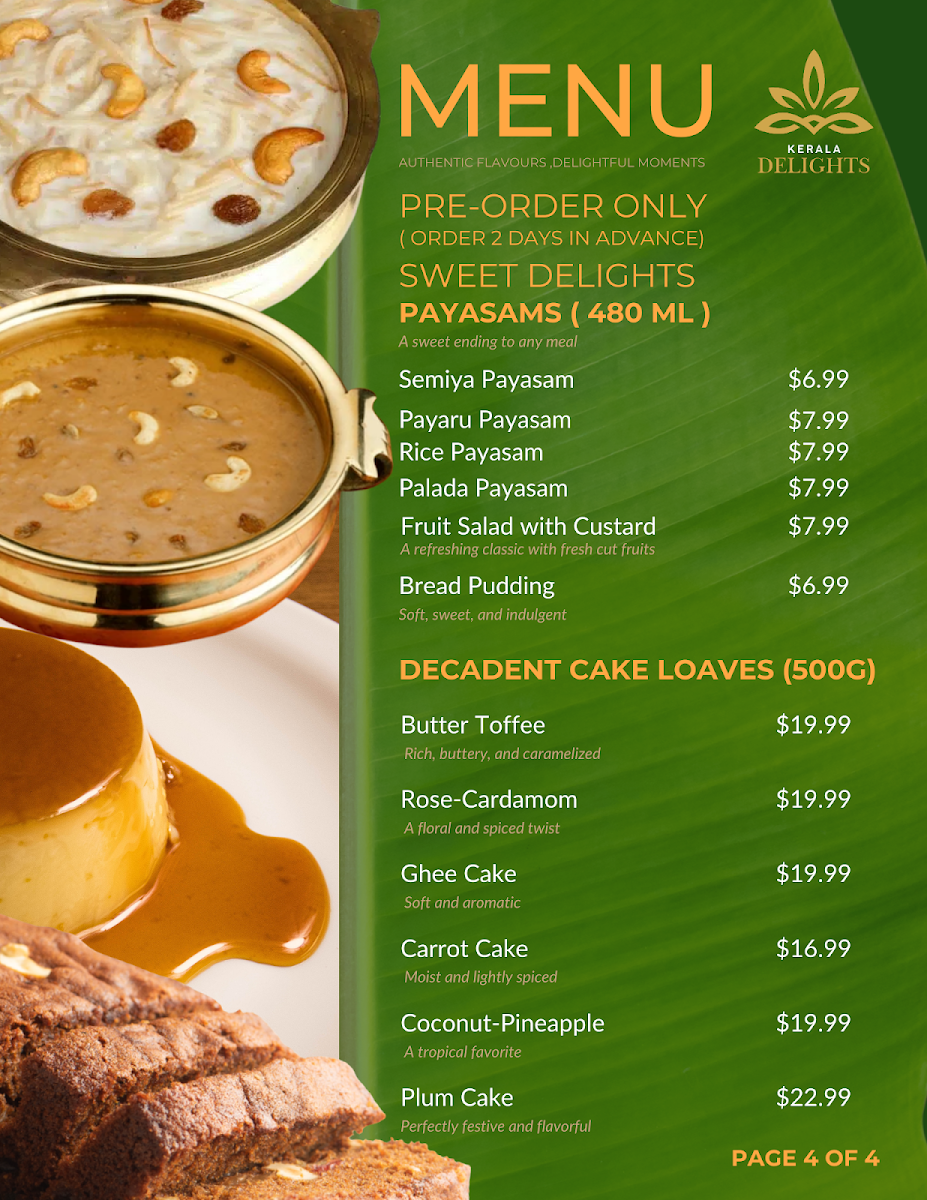 Menu, Kerala Delights Surrey