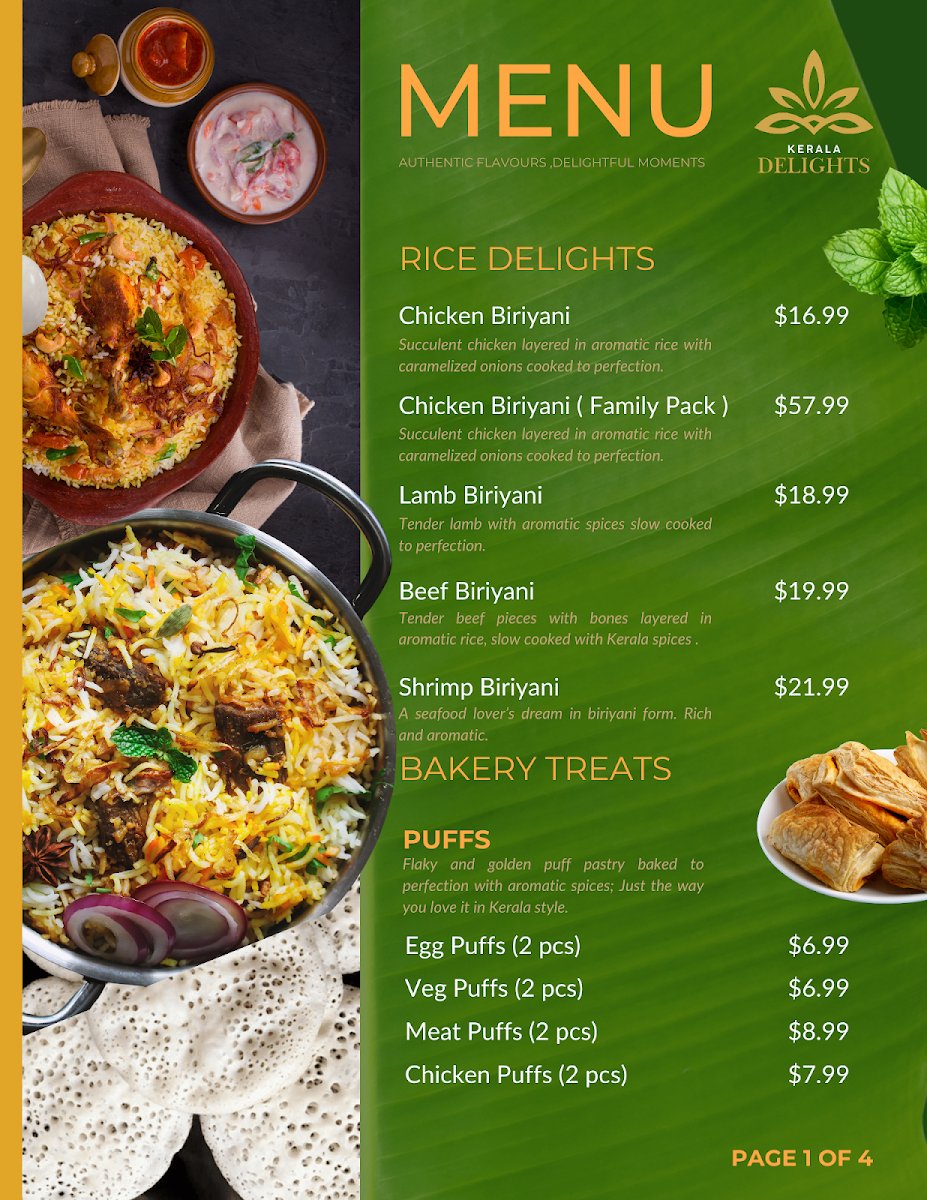 Menu, Kerala Delights Surrey