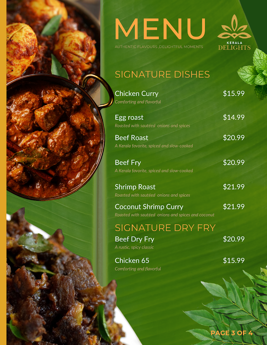 Menu, Kerala Delights Surrey