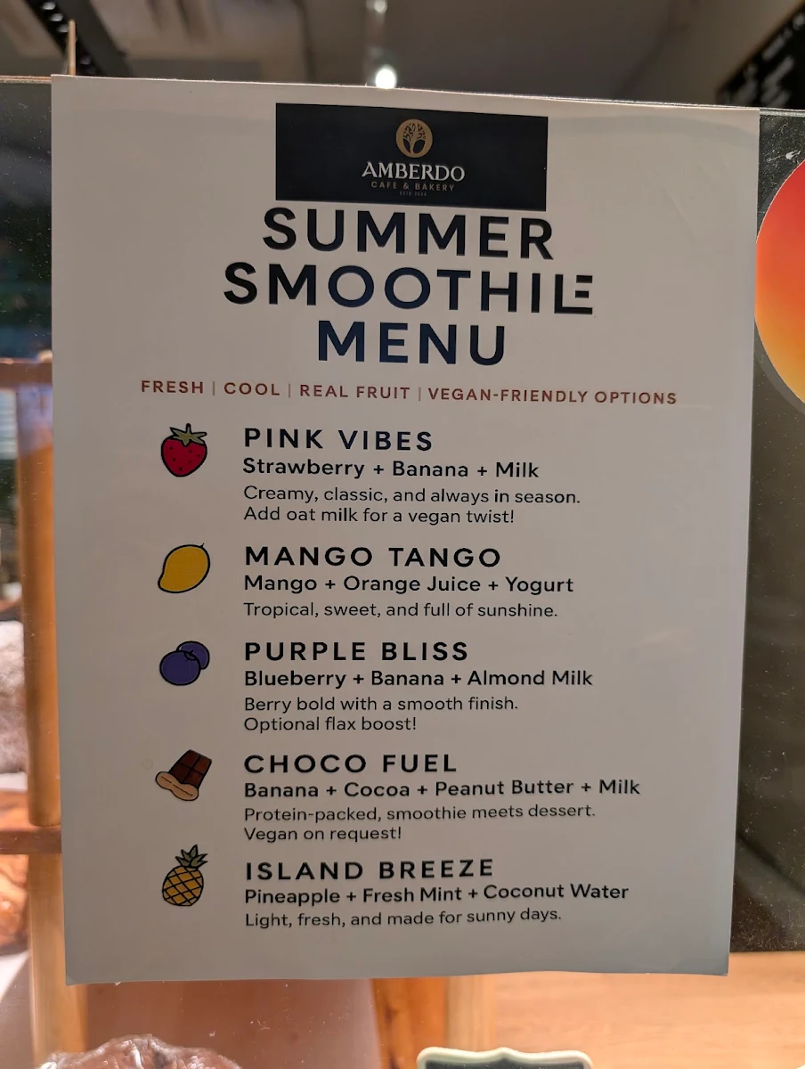 Menu, Amberdo Cafe and Bakery