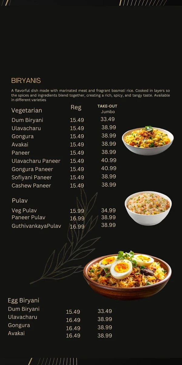 Menu, Hyderabad House Biryani Place
