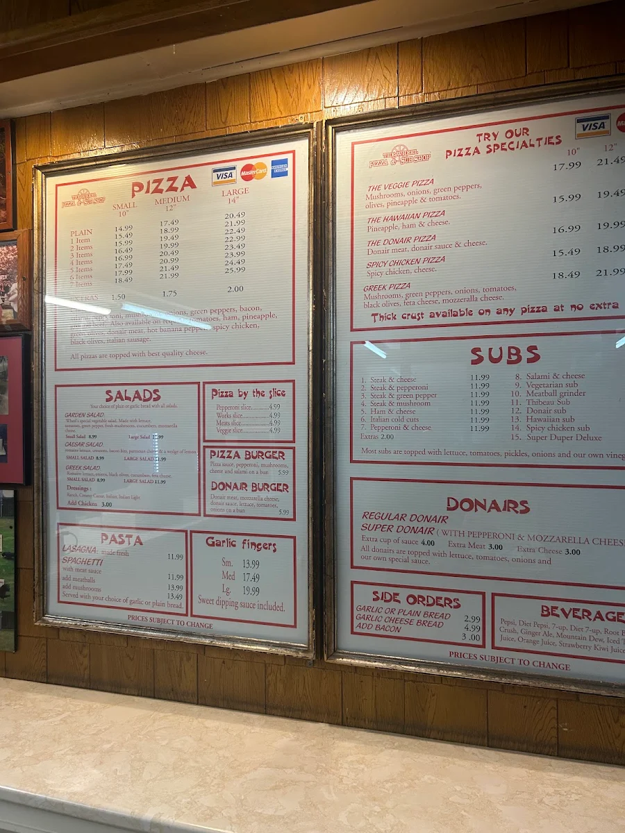 Menu, The Wheel Pizza & Sub Shop