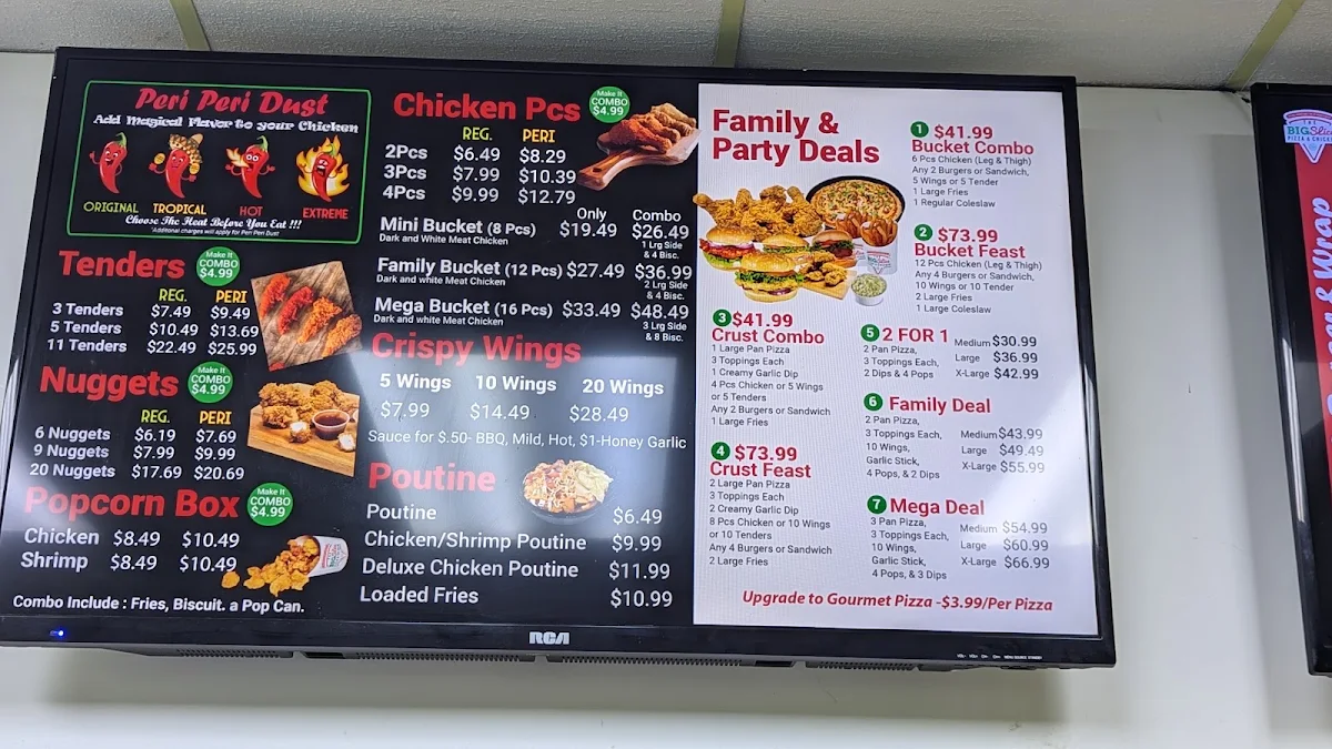 Menu, The Big Slice Pizza & Chicken
